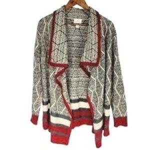 St. John’s Bay Drape Open Front Diamond Pattern Cardigan red black white Medium